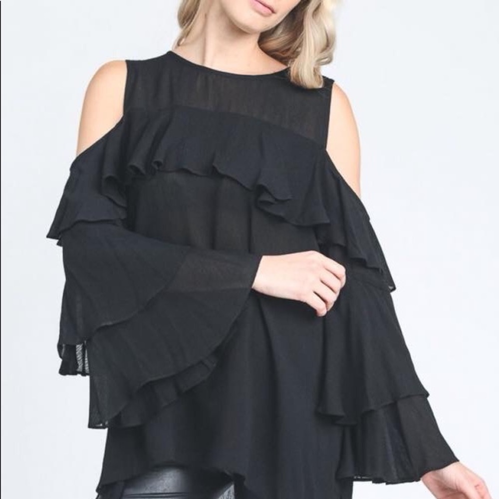 Cold Shoulder Ruffle Top - Picture 2 of 3